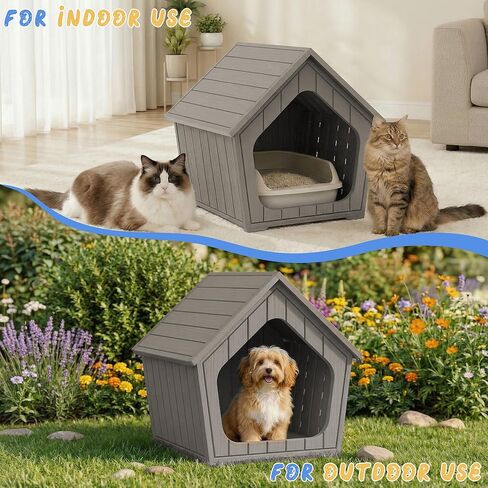 Cat Litter Box Enclosure, Resin Hidden Litter Box Furniture with Air Holes, Outdoor Cat House Weatherproof, Waterproof & Scratch-Resistant, Wide Opening Design for Easy Cleaning, Grey in Saudi Arabia
