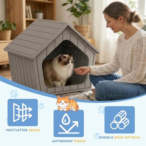 Cat Litter Box Enclosure, Resin Hidden Litter Box Furniture with Air Holes, Outdoor Cat House Weatherproof, Waterproof & Scratch-Resistant, Wide Opening Design for Easy Cleaning, Grey in Saudi Arabia