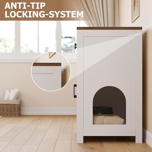 Cat Litter Box Enclosure with Storage Drawers, Hidden Litter Box Wooden Furniture, Modern Farmhouse Indoor Cat House, Multifunctional Side Table, White in Kuwait