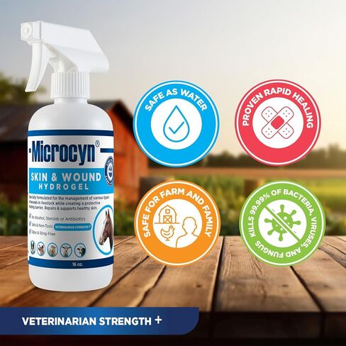 Microcyn الماشية الجلد والجروح هيدروجيل - 16 أوقية حاجز وقائي يحتفظ بالرطوبة للجروح والخدوش والجلد المتهيج - دعم احترافي للمزرعة والمزرعة in Kuwait