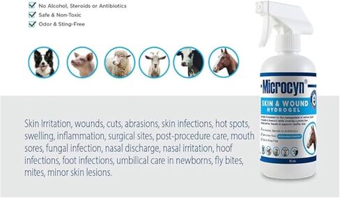 Microcyn الماشية الجلد والجروح هيدروجيل - 16 أوقية حاجز وقائي يحتفظ بالرطوبة للجروح والخدوش والجلد المتهيج - دعم احترافي للمزرعة والمزرعة in Kuwait