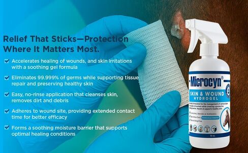 Microcyn الماشية الجلد والجروح هيدروجيل - 16 أوقية حاجز وقائي يحتفظ بالرطوبة للجروح والخدوش والجلد المتهيج - دعم احترافي للمزرعة والمزرعة in Kuwait