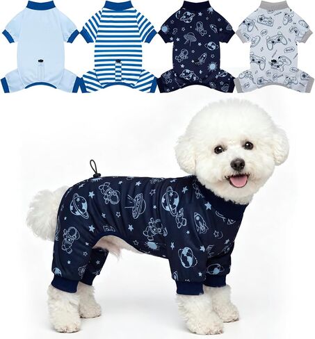 XPUDAC 4 Pack Dog Pajamas, Soft Puppy Clothes with Drawstring Adjustable Stretchy Dogs Onesie for Small Medium Doggie Shed Defender Dog Suit Pet Outfit Boy, S in Kuwait
