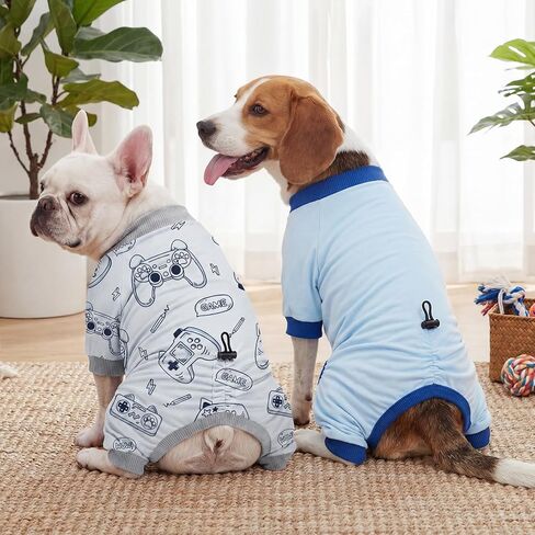 XPUDAC 4 Pack Dog Pajamas, Soft Puppy Clothes with Drawstring Adjustable Stretchy Dogs Onesie for Small Medium Doggie Shed Defender Dog Suit Pet Outfit Boy, S in Kuwait