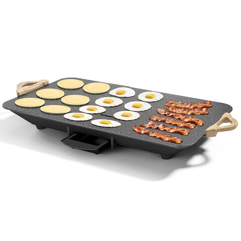 شواية كهربائية CookSimple للاستخدام اليومي مقاس 20 × 12 بوصة - سطح جرانيت ILAG غير لاصق بقدرة 1700 وات، تصميم منحدر كبير، مثالي للوجبات العائلية والفطائر والبيض، تسخين سريع متساوي، سهل التنظيف، جرانيت أسود in Kuwait