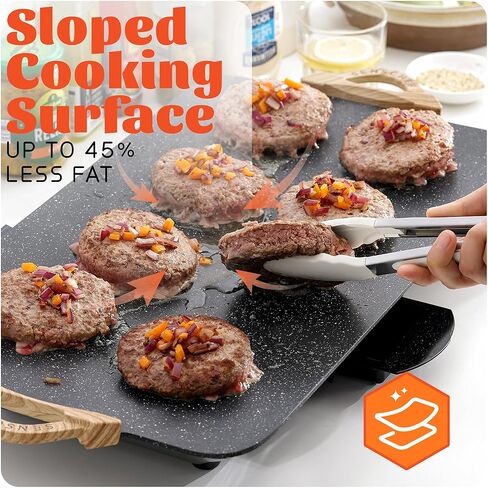 شواية كهربائية CookSimple للاستخدام اليومي مقاس 20 × 12 بوصة - سطح جرانيت ILAG غير لاصق بقدرة 1700 وات، تصميم منحدر كبير، مثالي للوجبات العائلية والفطائر والبيض، تسخين سريع متساوي، سهل التنظيف، جرانيت أسود in Kuwait