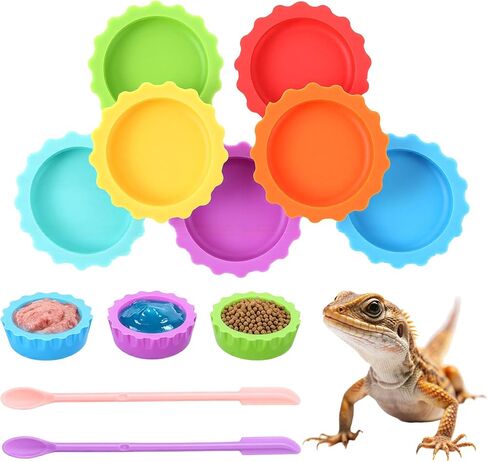 9 PCS Crested Gecko Food and Water Bowl Reusable Small Reptile Feeding Dish Gecko Tank Accessories for Hermit Crab Tarantula Isopods Lizard Easy Clean Silicone 7 Colors Includes Spoon in Kuwait