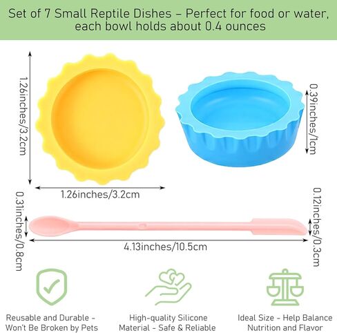9 PCS Crested Gecko Food and Water Bowl Reusable Small Reptile Feeding Dish Gecko Tank Accessories for Hermit Crab Tarantula Isopods Lizard Easy Clean Silicone 7 Colors Includes Spoon in Kuwait