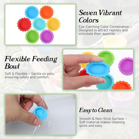9 PCS Crested Gecko Food and Water Bowl Reusable Small Reptile Feeding Dish Gecko Tank Accessories for Hermit Crab Tarantula Isopods Lizard Easy Clean Silicone 7 Colors Includes Spoon in Kuwait