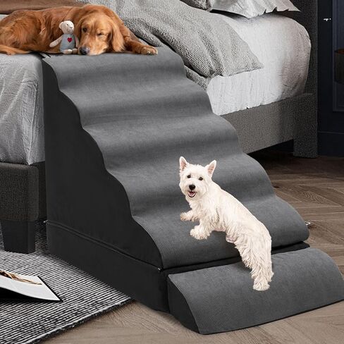 A.FATI Dog Stairs 30 Inches High for 30-36 Inch High Bed, 6-Tier 3-in-1 Foam Pet Steps with Non-Slip Bottom, Detachable Washable Cover, Dog Ramp for Small Old Short-Legged Dogs Up to 50 Lbs in Kuwait