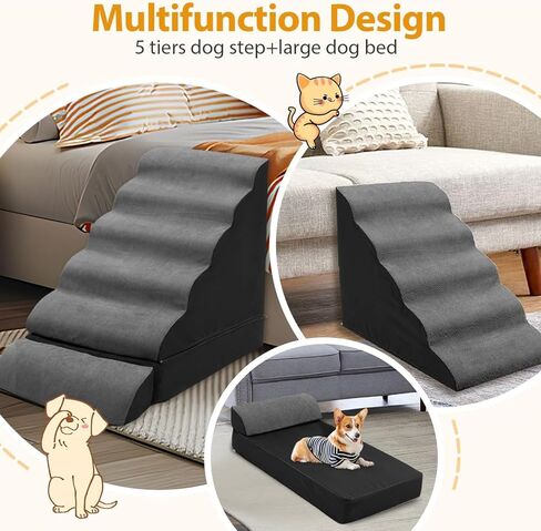 A.FATI Dog Stairs 30 Inches High for 30-36 Inch High Bed, 6-Tier 3-in-1 Foam Pet Steps with Non-Slip Bottom, Detachable Washable Cover, Dog Ramp for Small Old Short-Legged Dogs Up to 50 Lbs in Kuwait