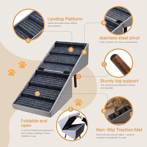 Dog Stairs for High Bed, 2-in-1 Ottoman Dog Stairs, 21 Inch Working Height, 6 Steps and Non-Slip Design for Large Dogs, Wooden Pet Furniture in Kuwait