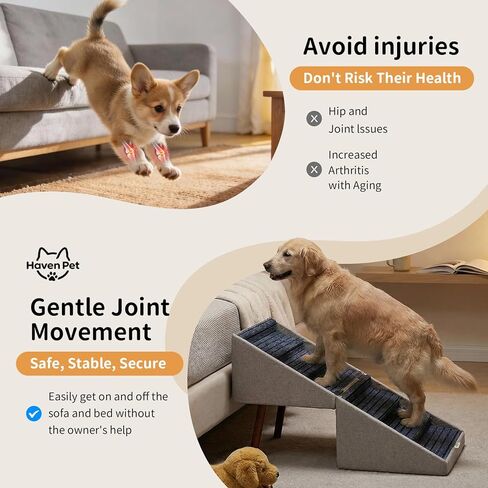 Dog Stairs for High Bed, 2-in-1 Ottoman Dog Stairs, 21 Inch Working Height, 6 Steps and Non-Slip Design for Large Dogs, Wooden Pet Furniture in Kuwait