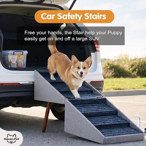 Dog Stairs for High Bed, 2-in-1 Ottoman Dog Stairs, 21 Inch Working Height, 6 Steps and Non-Slip Design for Large Dogs, Wooden Pet Furniture in Kuwait