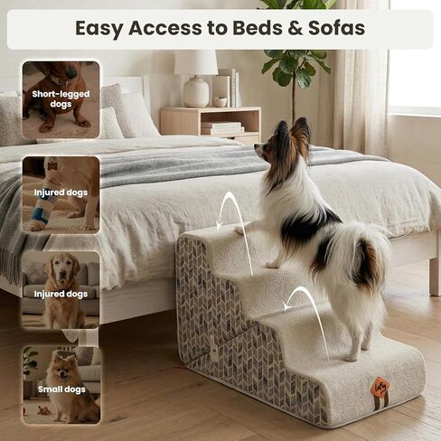 Laifug Pet Dog Stairs for Small Dogs 16.5" H, 2 in 1 Transformable 3-Step Pet Stairs and Dog Ramp for Couch (13-20 in), Beige Adjustable Pet Steps with Non-Slip Waterproof Cover in Kuwait