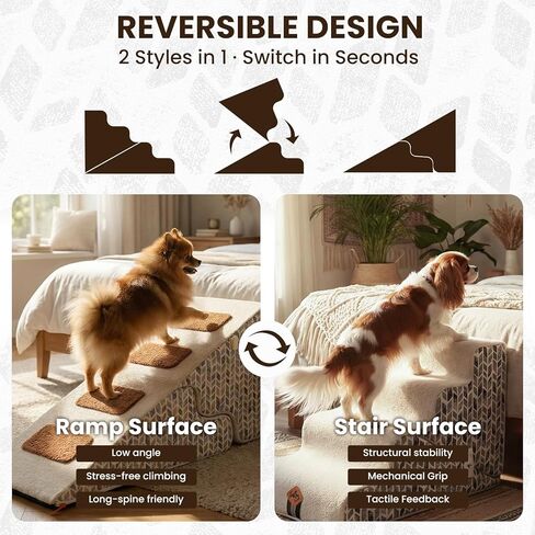 Laifug Pet Dog Stairs for Small Dogs 16.5" H, 2 in 1 Transformable 3-Step Pet Stairs and Dog Ramp for Couch (13-20 in), Beige Adjustable Pet Steps with Non-Slip Waterproof Cover in Kuwait