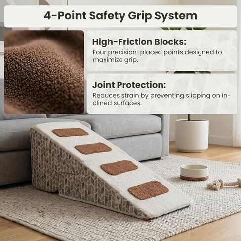 Laifug Pet Dog Stairs for Small Dogs 16.5" H, 2 in 1 Transformable 3-Step Pet Stairs and Dog Ramp for Couch (13-20 in), Beige Adjustable Pet Steps with Non-Slip Waterproof Cover in Kuwait