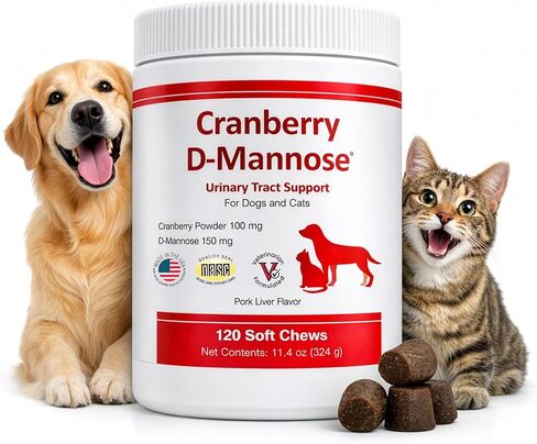 مكمل دعم المسالك البولية التوت البري D-Mannose للقطط والكلاب - مستخلص التوت البري، D-Mannose، فيتامين C - علاج المثانة والتهاب المسالك البولية - صنع في الولايات المتحدة الأمريكية - 120 مضغ ناعم in Kuwait
