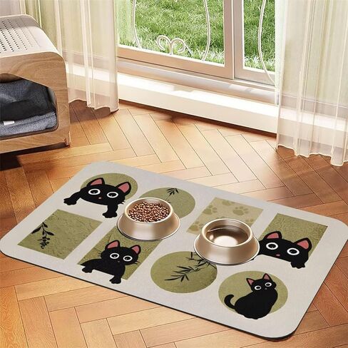 1Pc Cat Pattern Pet Feeding Mat - Absorbent Easy Clean Food Bowl Mat for Kitty and Puppy Mealtime 11.8x15.7in（AB-015） in Kuwait