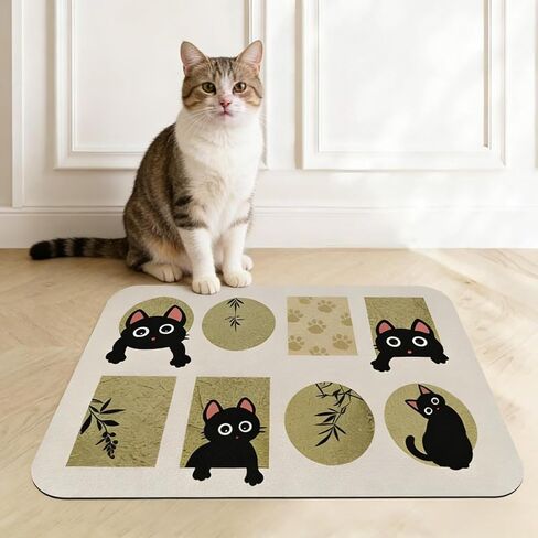 1Pc Cat Pattern Pet Feeding Mat - Absorbent Easy Clean Food Bowl Mat for Kitty and Puppy Mealtime 11.8x15.7in（AB-015） in Kuwait