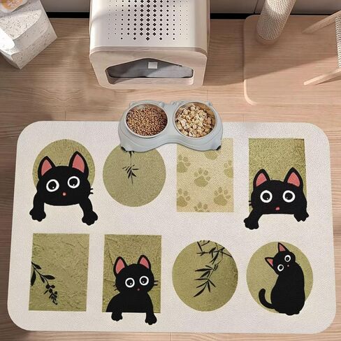 1Pc Cat Pattern Pet Feeding Mat - Absorbent Easy Clean Food Bowl Mat for Kitty and Puppy Mealtime 11.8x15.7in（AB-015） in Kuwait
