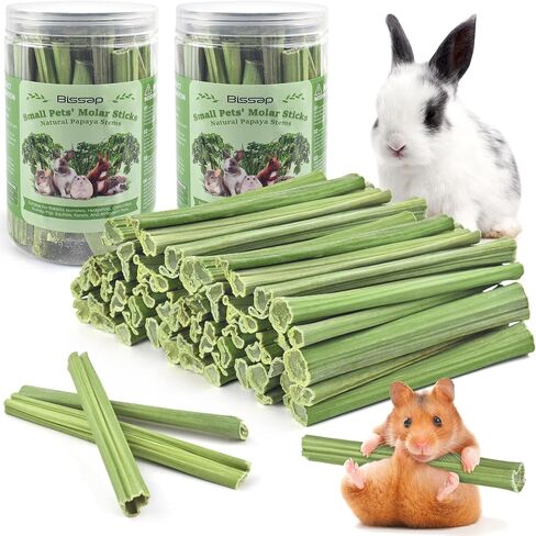 Bissap 100PCS Rabbit Chew Sticks, Natural Papaya Stems Bunny Chews Treats for Rabbits Hamsters Chinchillas Guinea Pigs Small Animals Organic Molar Chewing Snack in Kuwait