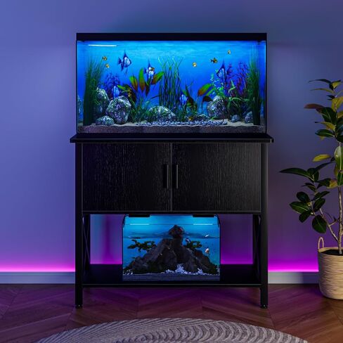 APPOLYN 40-50 Gallon Aquarium Stand, Fish Tank Stand with Cabinet Storage, Metal Turtle Reptile Tank Stand, Fish Tank Accessories Storage, 36.6" L*18.9" W Tabletop, Black in Saudi Arabia