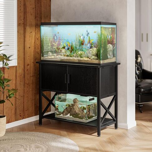 APPOLYN 40-50 Gallon Aquarium Stand, Fish Tank Stand with Cabinet Storage, Metal Turtle Reptile Tank Stand, Fish Tank Accessories Storage, 36.6" L*18.9" W Tabletop, Black in Saudi Arabia