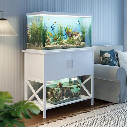 APPOLYN 40-50 Gallon Aquarium Stand, Fish Tank Stand with Cabinet Storage, Metal Turtle Reptile Tank Stand, Fish Tank Accessories Storage, 36.6" L*18.9" W Tabletop, Black in Saudi Arabia
