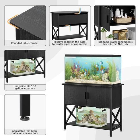 APPOLYN 40-50 Gallon Aquarium Stand, Fish Tank Stand with Cabinet Storage, Metal Turtle Reptile Tank Stand, Fish Tank Accessories Storage, 36.6" L*18.9" W Tabletop, Black in Saudi Arabia