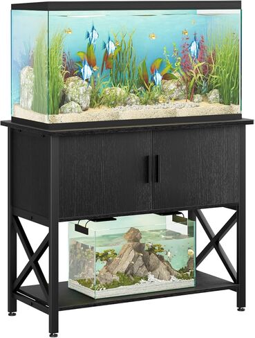 APPOLYN 40-50 Gallon Aquarium Stand, Fish Tank Stand with Cabinet Storage, Metal Turtle Reptile Tank Stand, Fish Tank Accessories Storage, 36.6" L*18.9" W Tabletop, Black in Saudi Arabia