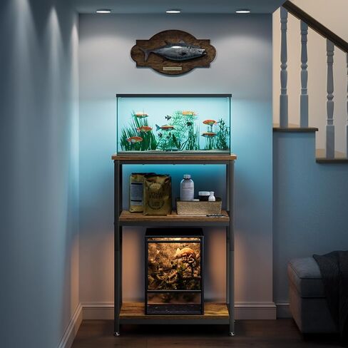 APPOLYN 40-50 Gallon Aquarium Stand, Fish Tank Stand with Cabinet Storage, Metal Turtle Reptile Tank Stand, Fish Tank Accessories Storage, 36.6" L*18.9" W Tabletop, Black in Saudi Arabia