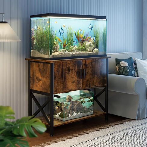 APPOLYN 40-50 Gallon Aquarium Stand, Fish Tank Stand with Cabinet Storage, Metal Turtle Reptile Tank Stand, Fish Tank Accessories Storage, 36.6" L*18.9" W Tabletop, Black in Saudi Arabia
