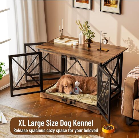 COZPAW Large Dog Crate Furniture - 48 inch Heavy Duty Dog Kennel Indoor for XLarge Breed with Double Doors, Wooden Dog Cage XL Modern Decorative End Table Pet House (Brown) in Kuwait