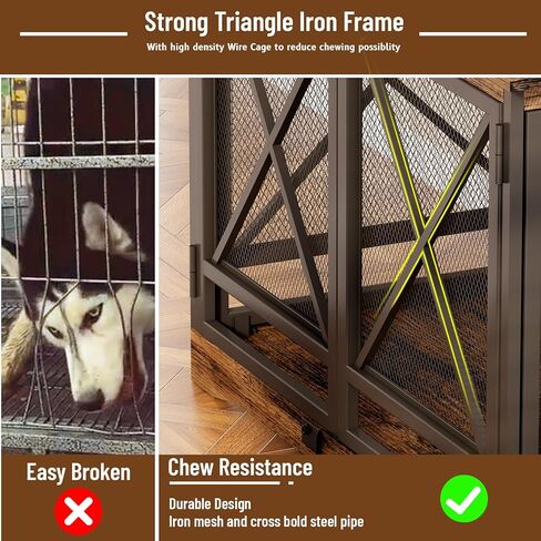 COZPAW Large Dog Crate Furniture - 48 inch Heavy Duty Dog Kennel Indoor for XLarge Breed with Double Doors, Wooden Dog Cage XL Modern Decorative End Table Pet House (Brown) in Kuwait