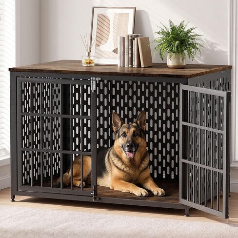 Dog Crate Furniture 38in, Heavy Duty End Table with Perforated Steel Chew-Proof Panels, Escape-Proof Indoor Dog Kennel for Medium to Large Dogs (30-60 lbs) Waterproof & Scratch-Resistant in Kuwait