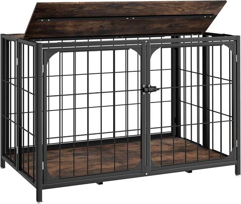 Himix Dog Crate Furniture, XL Dog Crate Furniture for Large Medium Dogs, Wood Dog Crate Table with Sturdy Metal, Heavy Duty Dog Kennel Indoor 40.15''x 25''x 27.56'' (Rustic Brown) in Kuwait