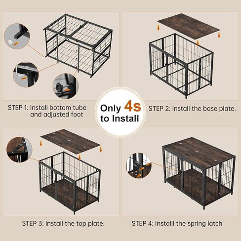Himix Dog Crate Furniture, XL Dog Crate Furniture for Large Medium Dogs, Wood Dog Crate Table with Sturdy Metal, Heavy Duty Dog Kennel Indoor 40.15''x 25''x 27.56'' (Rustic Brown) in Kuwait