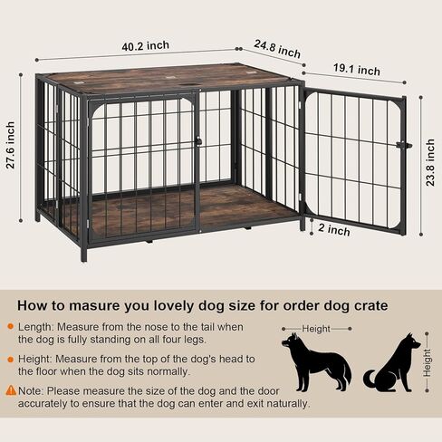 Himix Dog Crate Furniture, XL Dog Crate Furniture for Large Medium Dogs, Wood Dog Crate Table with Sturdy Metal, Heavy Duty Dog Kennel Indoor 40.15''x 25''x 27.56'' (Rustic Brown) in Kuwait