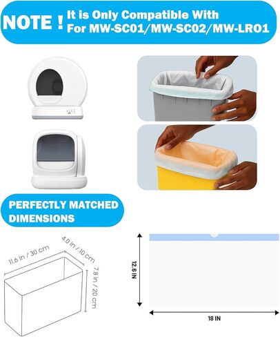 60Pcs Cat litter bags Liners, Drawstring Receptacles Bags Compatible With For Meo. Want Self-cleaning Cat Litter Box MW-SC01 MW-SC02 MW-LR01,Tear-free Leak-proof 18" x 12.6" in Kuwait