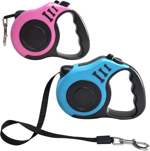 16.5Ft Retractable Dog Leash Dog Walking Leash 360° Tangle Free Walking with One-Handed Brake,Pause,Lock,Up to 33 lbs,Anti-Slip Rubberized Handle Lake Blue and Pink in Kuwait