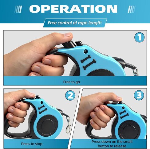 16.5Ft Retractable Dog Leash Dog Walking Leash 360° Tangle Free Walking with One-Handed Brake,Pause,Lock,Up to 33 lbs,Anti-Slip Rubberized Handle Lake Blue and Pink in Kuwait