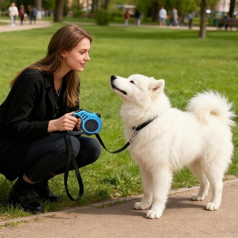 16.5Ft Retractable Dog Leash Dog Walking Leash 360° Tangle Free Walking with One-Handed Brake,Pause,Lock,Up to 33 lbs,Anti-Slip Rubberized Handle Lake Blue and Pink in Kuwait