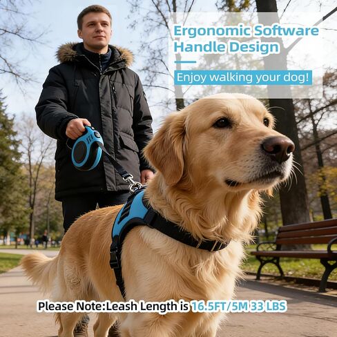 16.5Ft Retractable Dog Leash Dog Walking Leash 360° Tangle Free Walking with One-Handed Brake,Pause,Lock,Up to 33 lbs,Anti-Slip Rubberized Handle Lake Blue and Pink in Kuwait