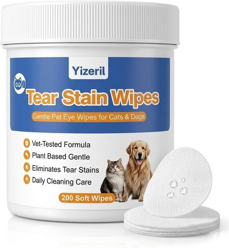 Dog Eye Wipes - 200 Count Pet Tear Stain Wipes for Dogs and Cats, Soft Round Pads for Daily Eye Cleaning Discharge Crust Debris in Kuwait