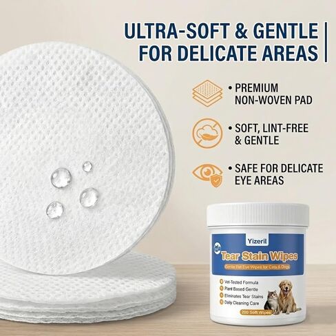 Dog Eye Wipes - 200 Count Pet Tear Stain Wipes for Dogs and Cats, Soft Round Pads for Daily Eye Cleaning Discharge Crust Debris in Kuwait