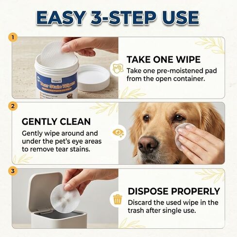 Dog Eye Wipes - 200 Count Pet Tear Stain Wipes for Dogs and Cats, Soft Round Pads for Daily Eye Cleaning Discharge Crust Debris in Kuwait