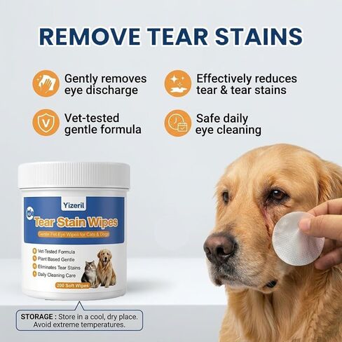 Dog Eye Wipes - 200 Count Pet Tear Stain Wipes for Dogs and Cats, Soft Round Pads for Daily Eye Cleaning Discharge Crust Debris in Kuwait