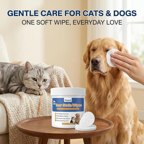 Dog Eye Wipes - 200 Count Pet Tear Stain Wipes for Dogs and Cats, Soft Round Pads for Daily Eye Cleaning Discharge Crust Debris in Kuwait