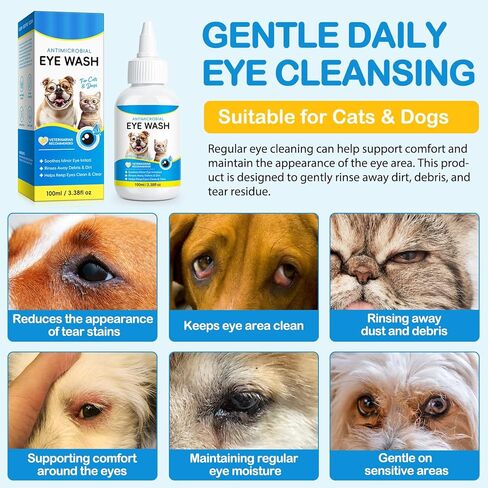 Daiasns Cataract Drops for Dogs, Eye Drops for Eye Infection Treatment, Relieving Itching & Irritation, Vet-Recommended Pink Eyes and Tear Stain Cleaner for Dogs and Cats - 3.38oz in Kuwait